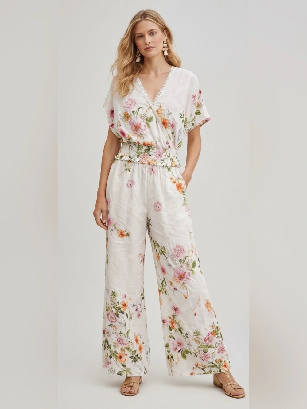 Floral 2 Piece Linen Pant & Top Set